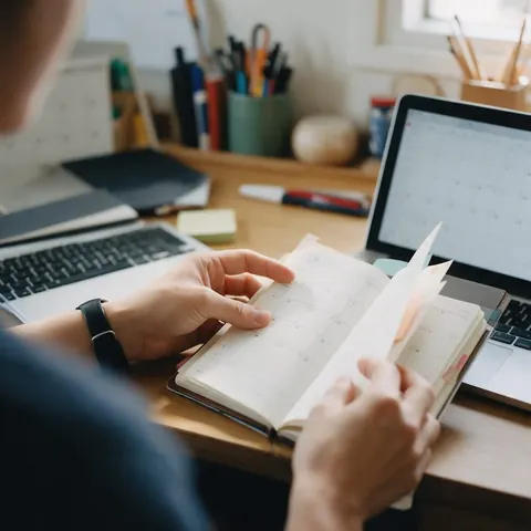 A diary and laptop calendar being organised