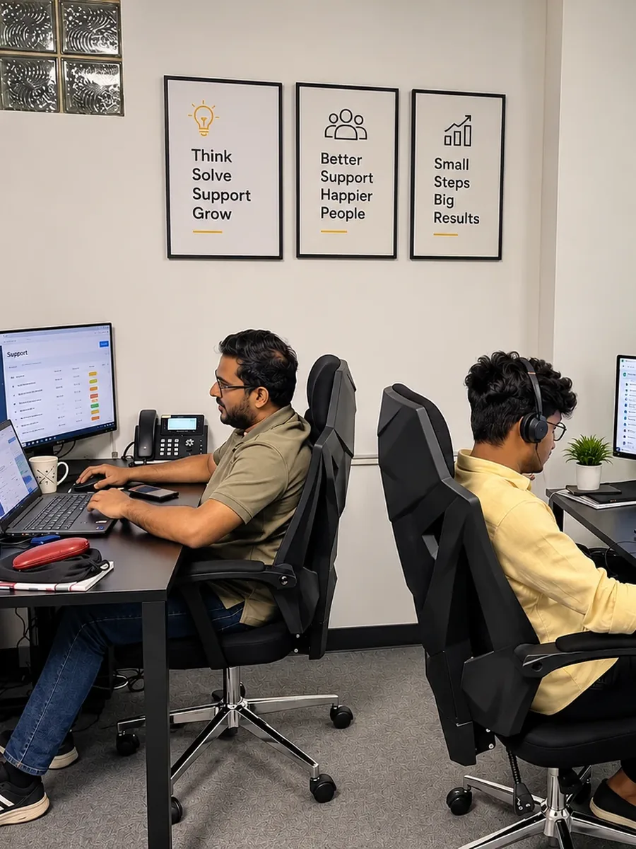A property support assistant working at his desk in the managed office